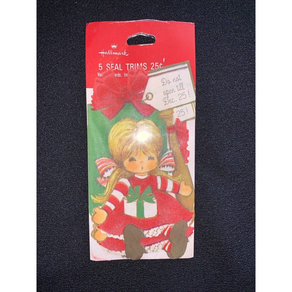Hallmark Flocked Christmas Stickers Gift Trim Seals Unused Pack NOS Girl Vintage